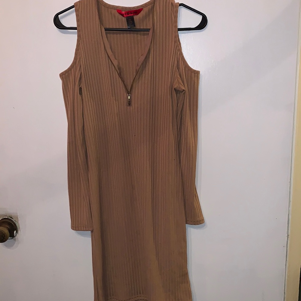 Tan off the shoulder dress